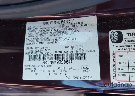 2012 Ford Fusion Se z USA, uszkodzony, nr VIN 3FAHP0HA2CR330549